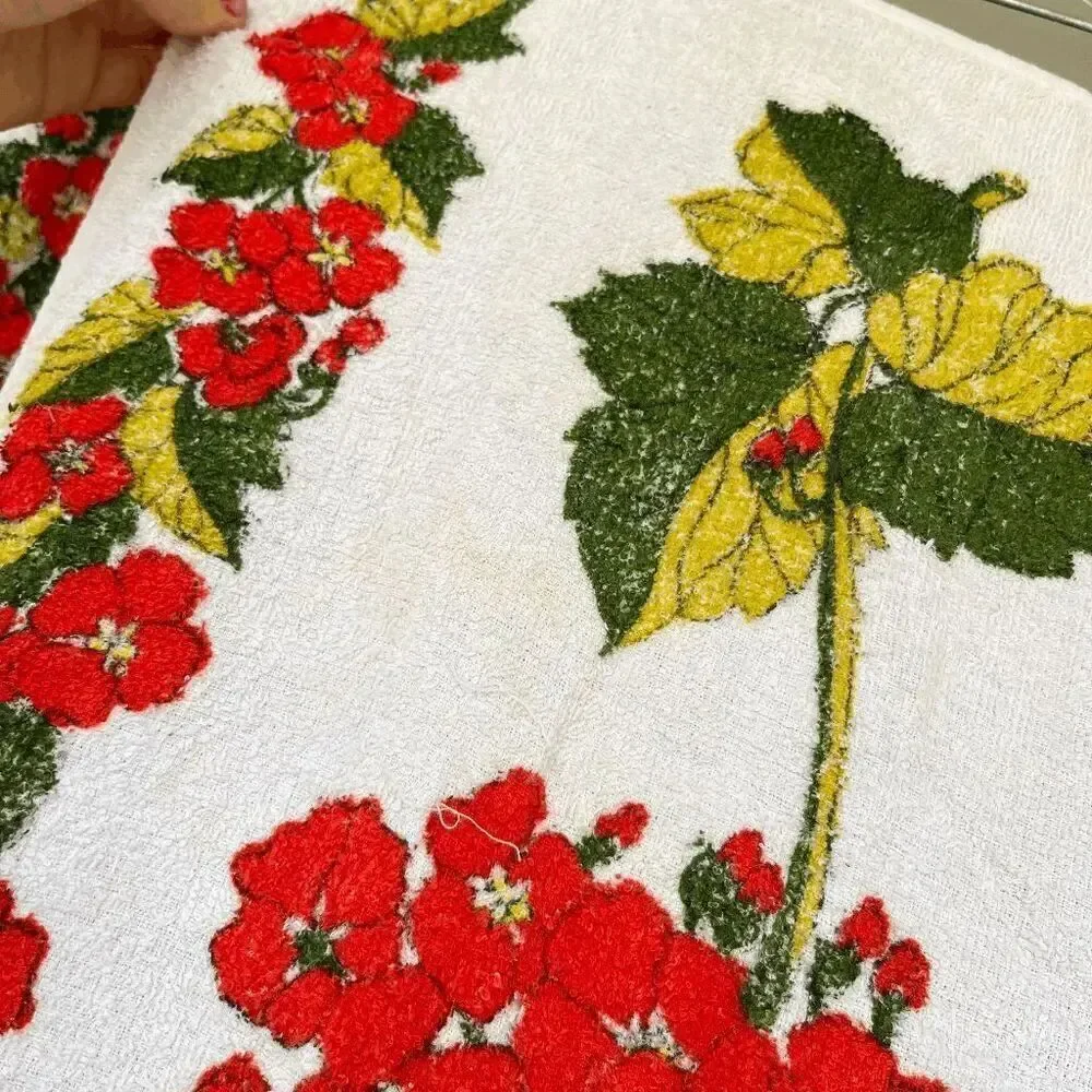 Vintage Geranium Terry Cloth Towels – Set of 2 Orange Floral 36